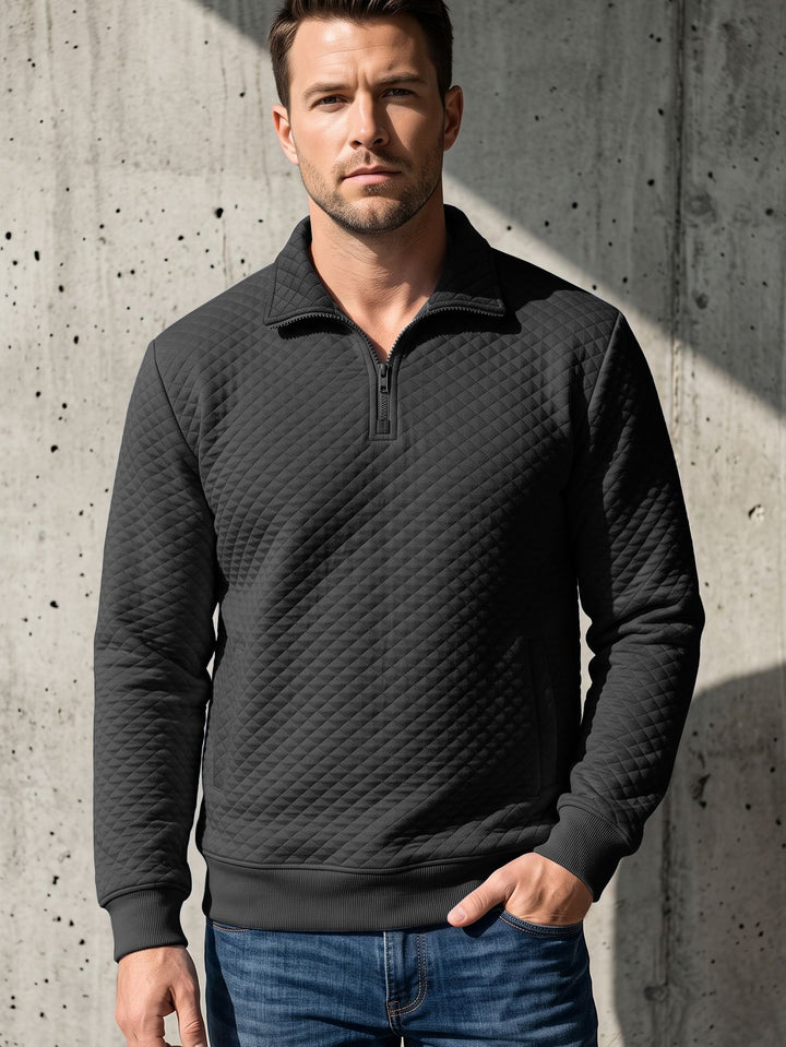 Men's quilted pullover with troyer collar and half zip Mune Fashion