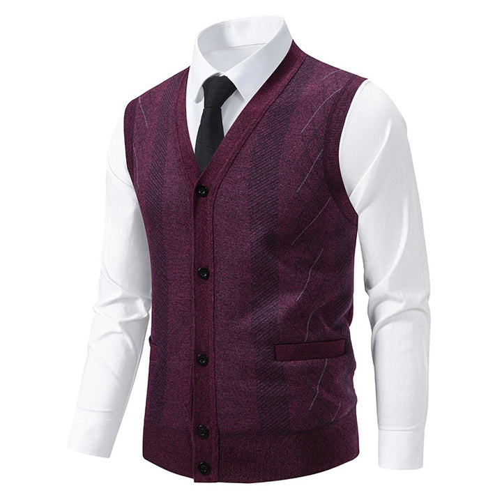 Men's Tailored Fine Knit Vest with V-Neck, Button Placket, and Side Pockets Mune Fashion