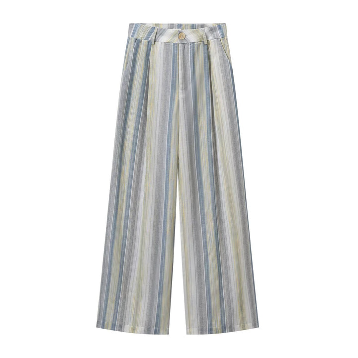 Women's Two-Piece Linen Look Set with Sleeveless Blazer Vest, Waistband and Wide Pleated Trousers Mune Fashion