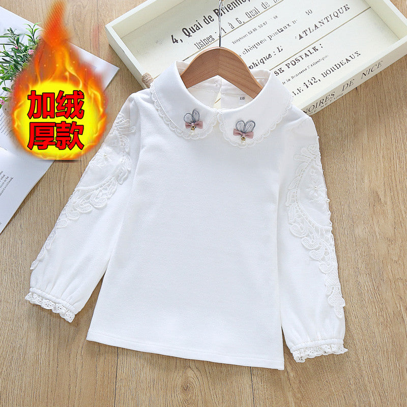 Girl's blouse with embroidered collar and delicate tulle sleeves Mune Fashion