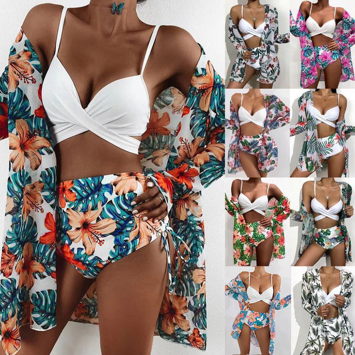 Women's bikini set with floral kimono and high-cut top Mune Fashion