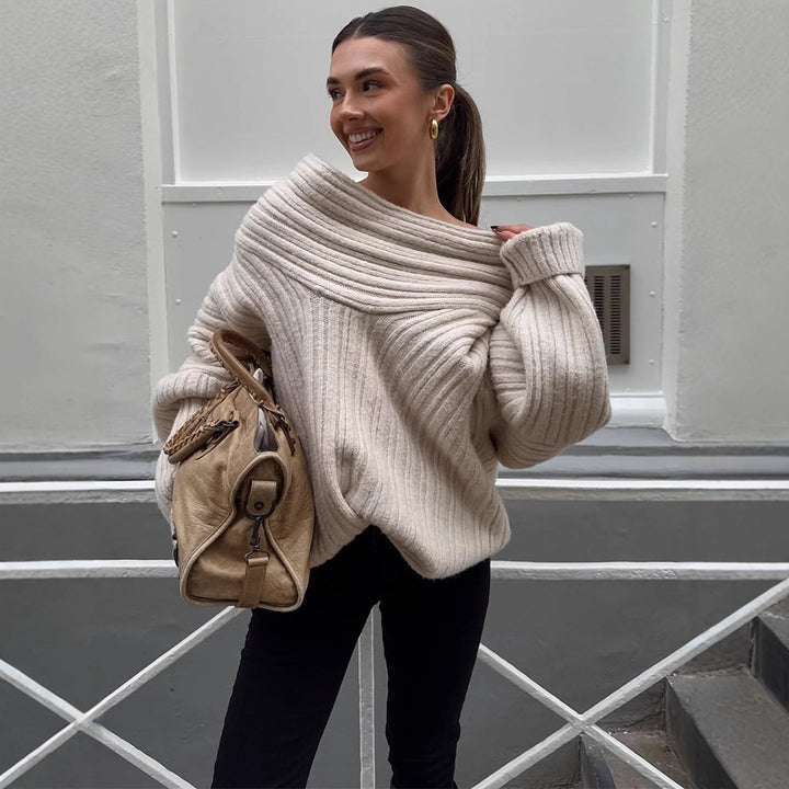 Women's Oversized Chunky Knit Sweater with Hood, Drop Shoulder and Textured Ribbed Look Mune Fashion