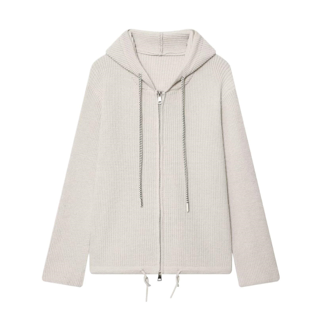 Women's chunky knit hooded jacket with zipper and drawstring Mune Fashion
