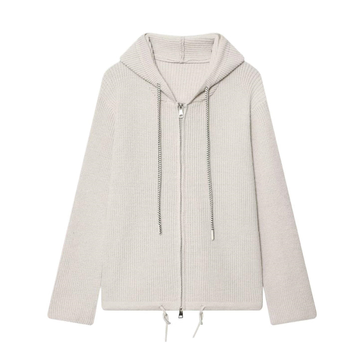 Women's chunky knit hooded jacket with zipper and drawstring Mune Fashion