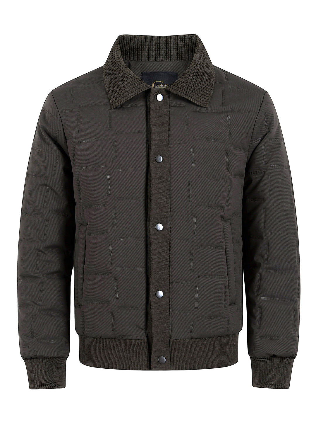 Men's Padded Bomber Jacket with Ribbed Collar and Square Quilting Mune Fashion