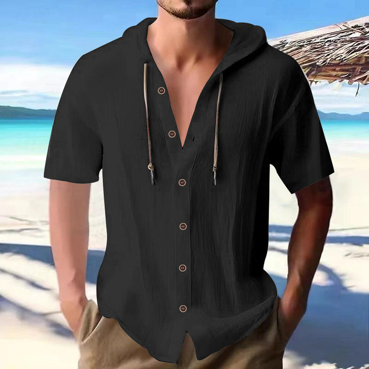 Men's lightweight short-sleeve hooded shirt with button placket and breathable cotton blend Mune Fashion