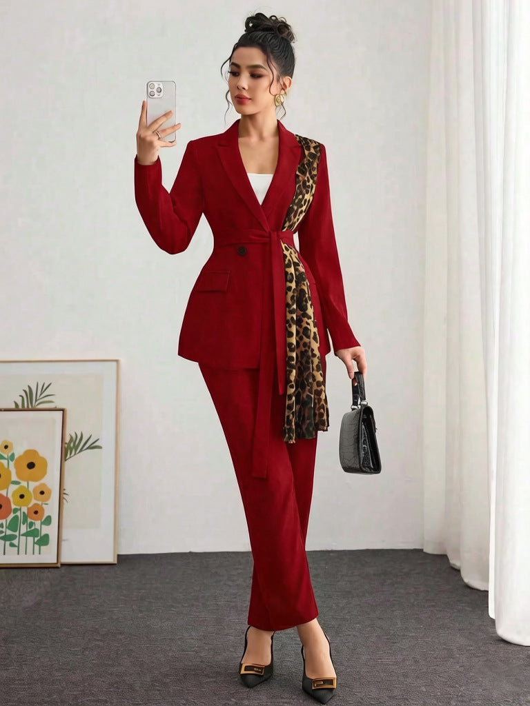 Women Luxurious Blazer Suit with Leopard Pattern Mune Fashion