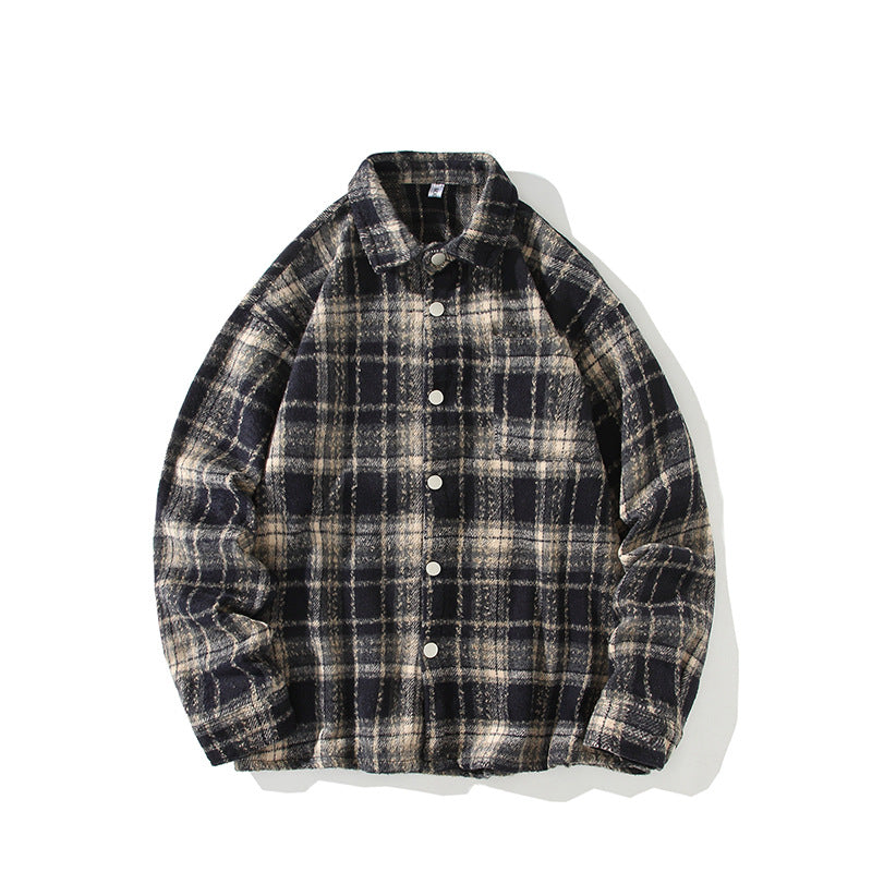 Men's Checked Flannel Overshirt with Snap Front and Straight Cut Mune Fashion