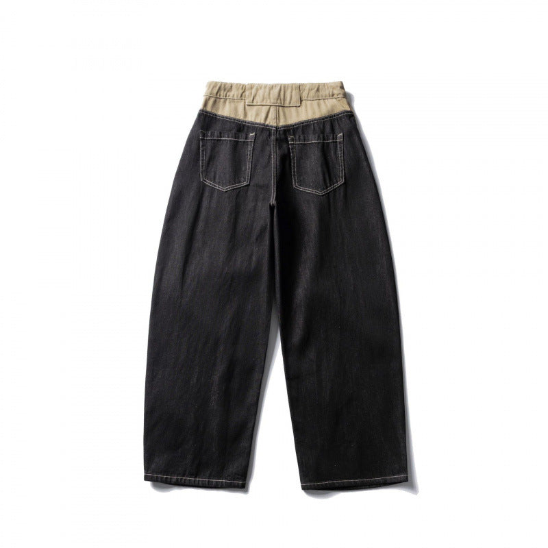 Unisex Wide two-tone denim pants with high waistband and contrasted pockets Mune Fashion