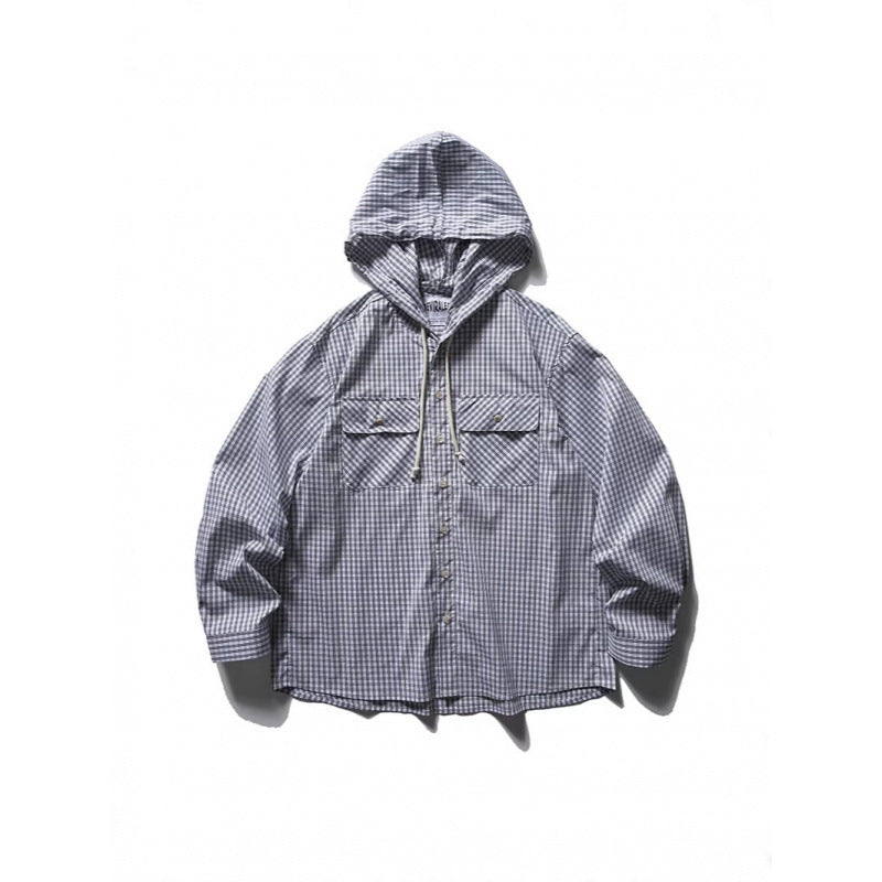 Unisex Loose-fitting hooded overshirt made of cotton blend with check pattern and breast pockets Mune Fashion
