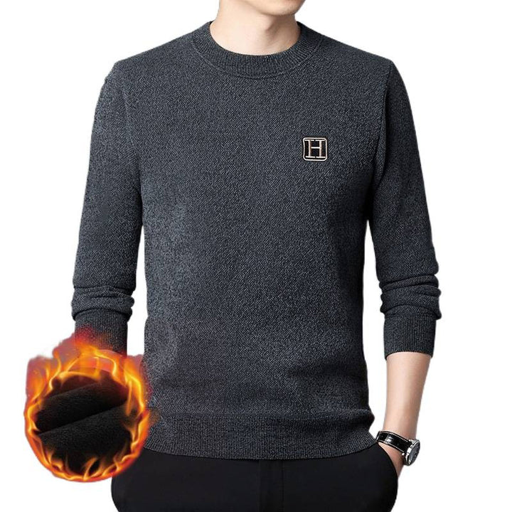 Men's Fine Thermal Crew Neck Pullover made of warming Microfleece with Slim Fit and Logo Patch Mune Fashion