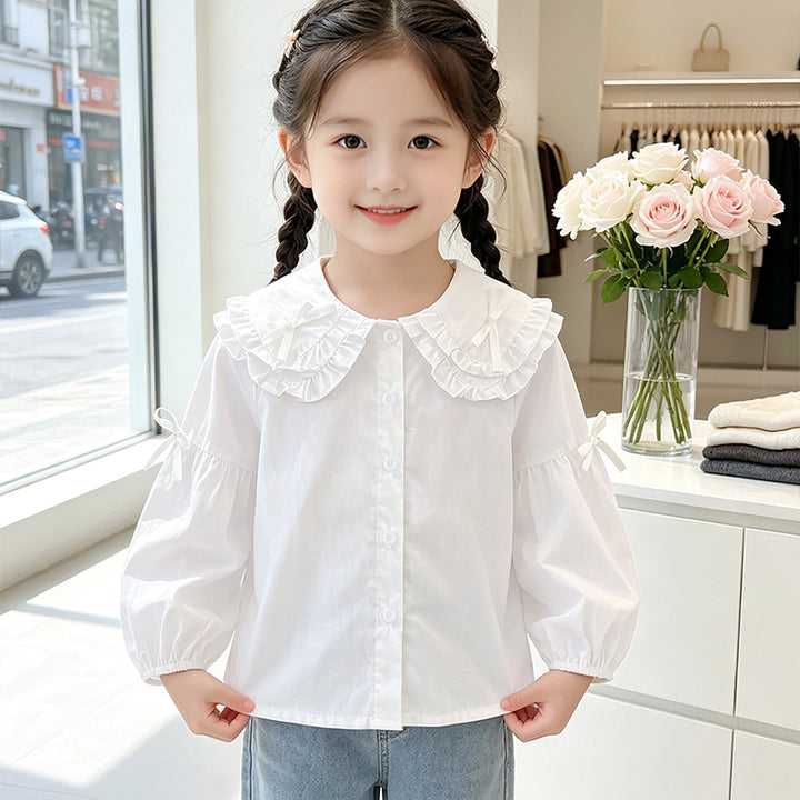 Girls blouse with ruffle design and cute collar Mune Fashion