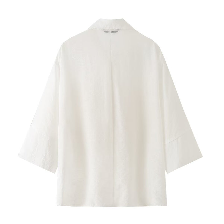 Women Transparent Oversize Blouse with 3D Flower Applications and Shirt Collar Mune Fashion