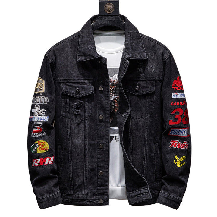 Men's Fashion Denim Jacket with Creative Embroidery Mune Fashion