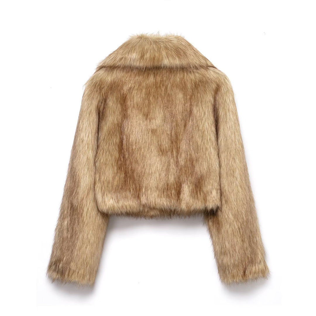 Women Short Oversized Faux Fur Bolero with Wide Shawl Collar Mune Fashion