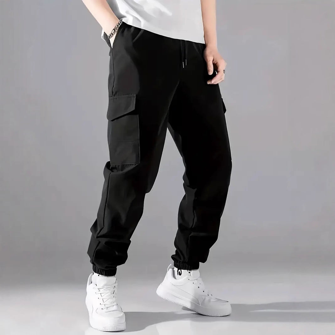 Men's Lightweight Tech Cargo Pants in Jogger Style with Drawstring, Elastic Leg Cuff & Multi-Pockets Mune Fashion