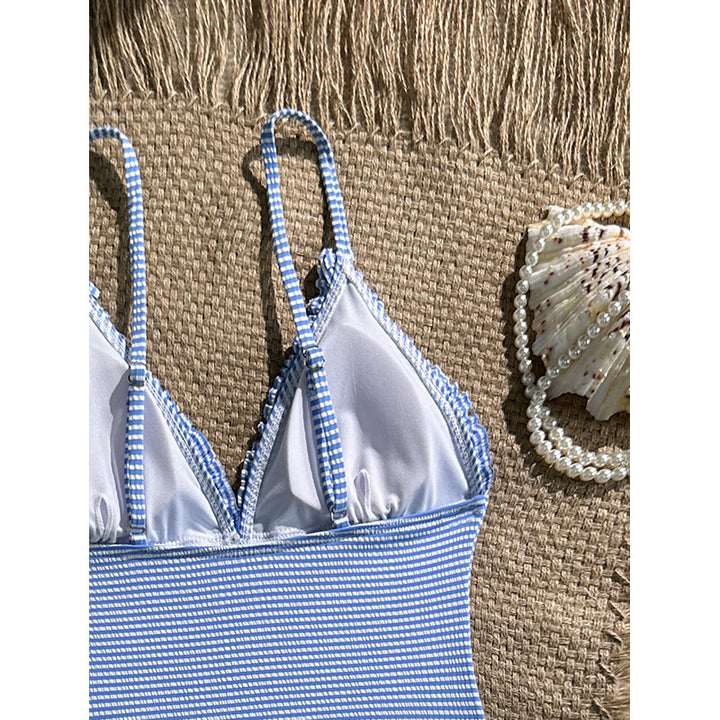 Women One-Piece Swimsuit with Ruching and Deep V-Neck Mune Fashion