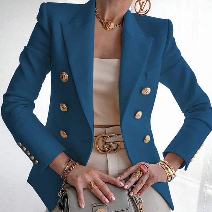 Women's Elegant Double-Breasted Blazer with Golden Buttons Mune