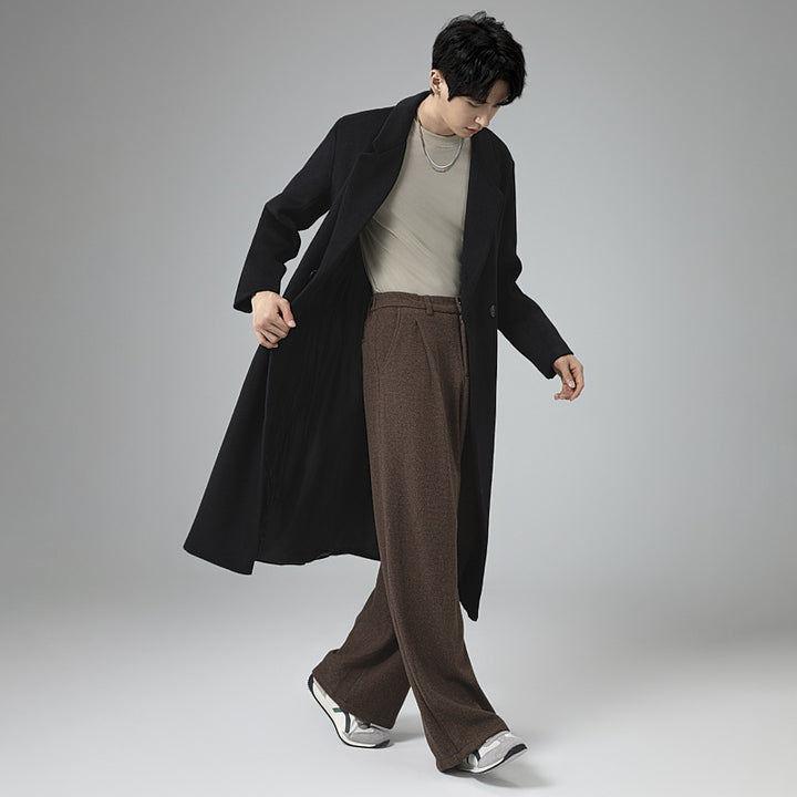 Men's Maxi-Length Wool Blend Coat with Concealed Button Placket and Draped Shawl Collar Mune Fashion