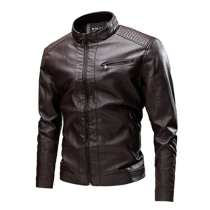 Men's Fashion Leather Jacket with High-Closing Collar Mune Fashion