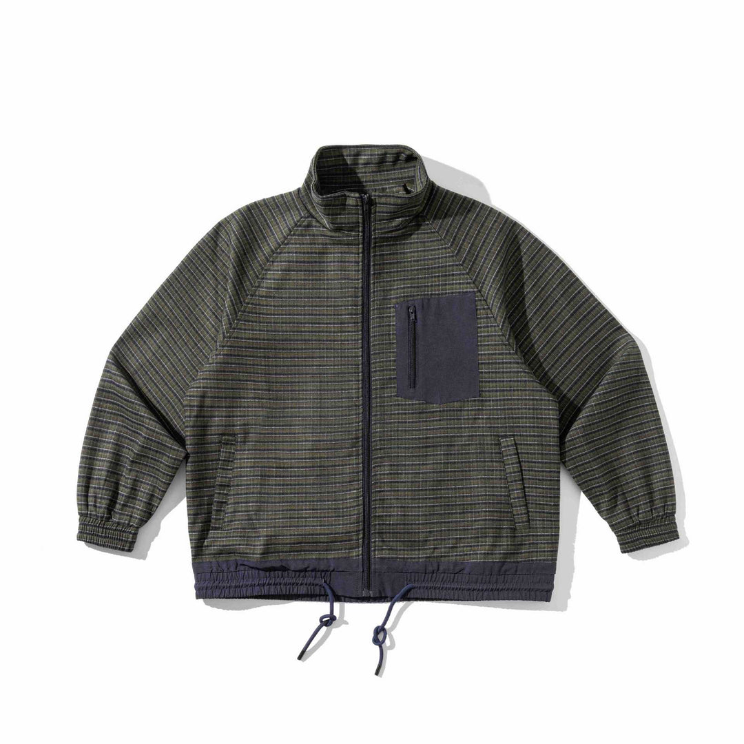 Unisex Striped Utility Training Jacket with Stand-Up Collar, Chest Zipper Pocket and Drawstring Mune Fashion