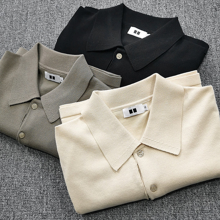 Men's Fine Knit Polo Shirt with Short Sleeves and Fine Button Placket Mune Fashion