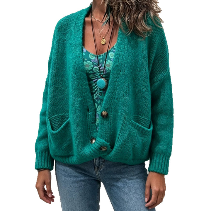 Women's Chunky Knit Oversize Cardigan with Button Placket and Insert Pockets Mune Fashion