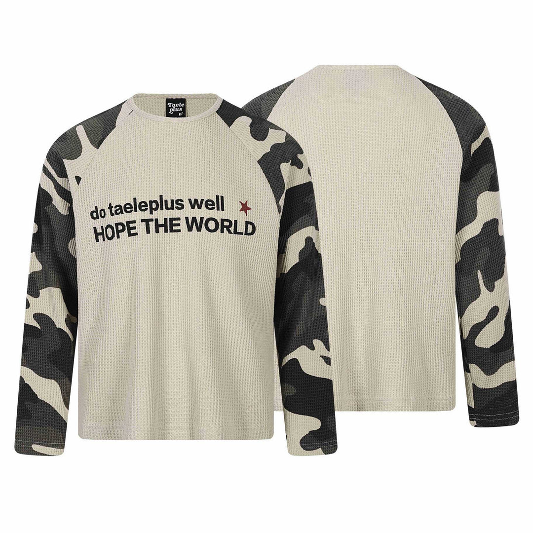 Unisex Waffle Knit Long Sleeve Shirt with Raglan Sleeves and Camouflage Details Mune Fashion
