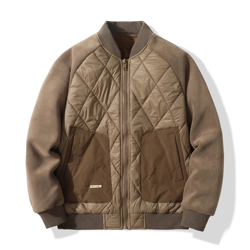 Men's Quilted Bomber Jacket with Fleece Sleeves and Utility Pockets Mune Fashion