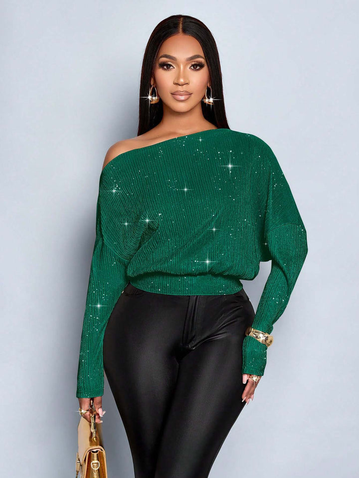 Women's Oversized Rib Knit Sweater with One-Shoulder and Tailored Cuff Mune Fashion