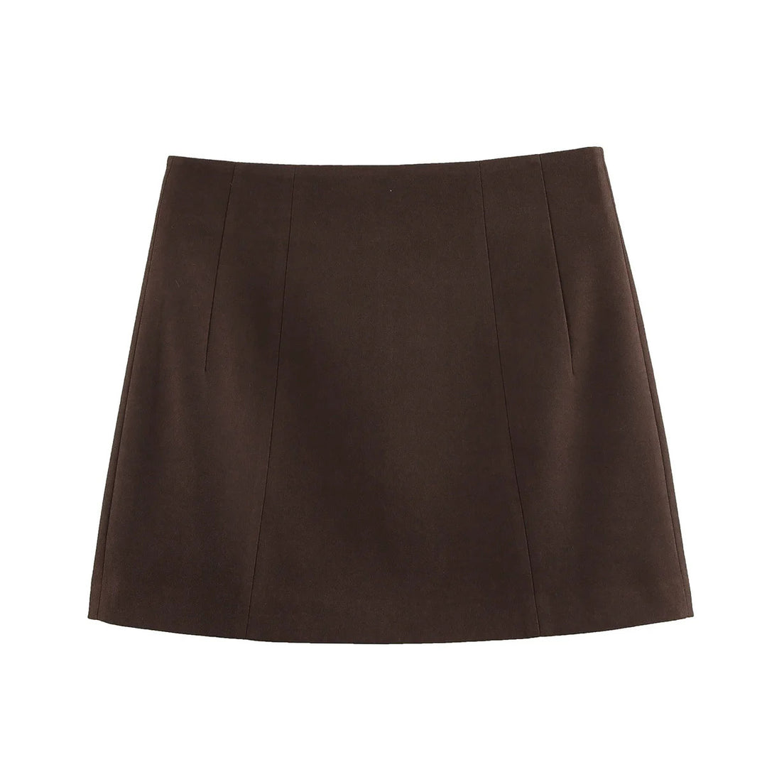 Women A-line Mini Skirt made of Wool Blend with Decorative Seams Mune Fashion