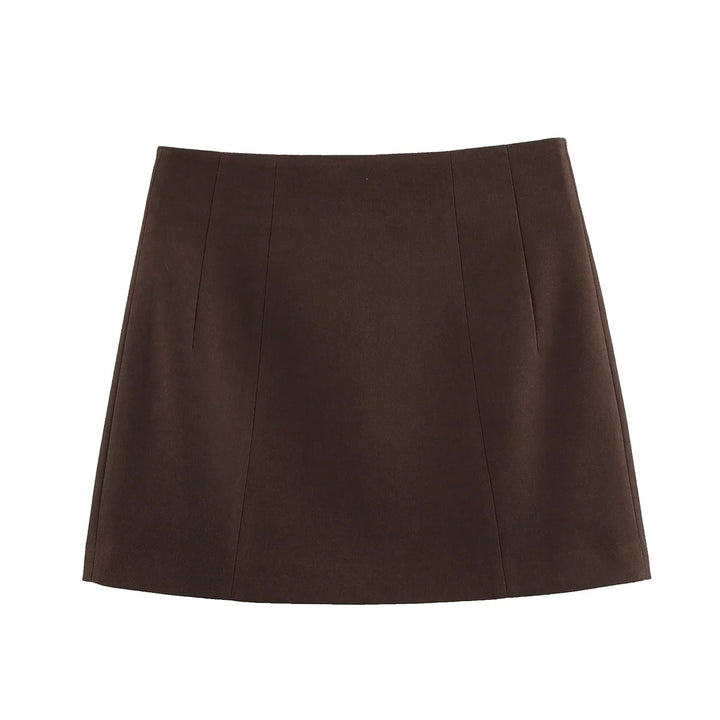 Women A-line Mini Skirt made of Wool Blend with Decorative Seams Mune Fashion