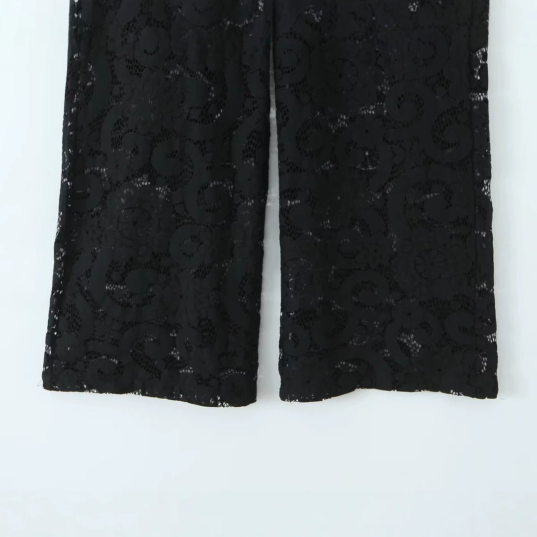 Women Wide Lace Trousers with High Waist and Lined Interior Mune Fashion