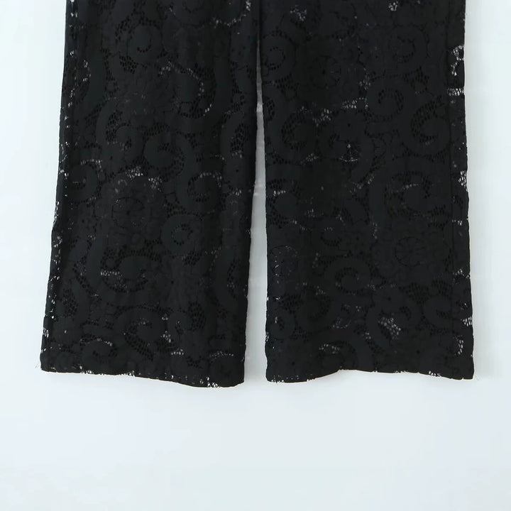 Women Wide Lace Trousers with High Waist and Lined Interior Mune Fashion