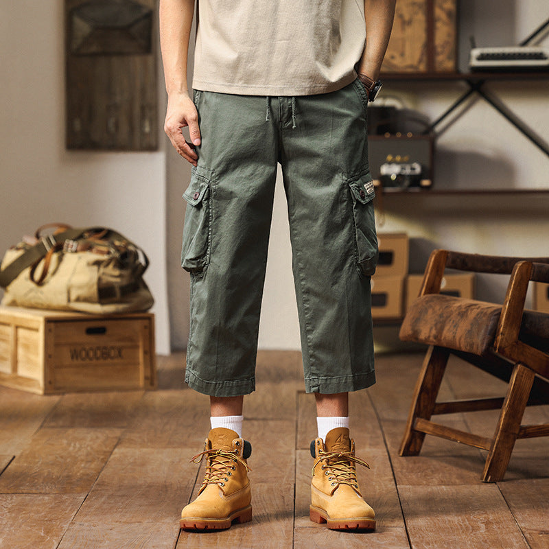 Herren Kurz geschnittene Utility-Cargohose mit Tunnelzugbund, Mehrfach‑Cargotaschen und verkürzter Beinlänge Mune Fashion