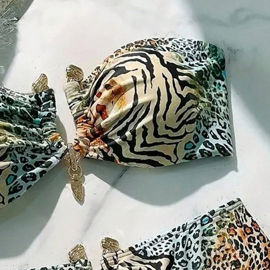 Women's bandeau bikini with animal print and decorative closure Mune Fashion