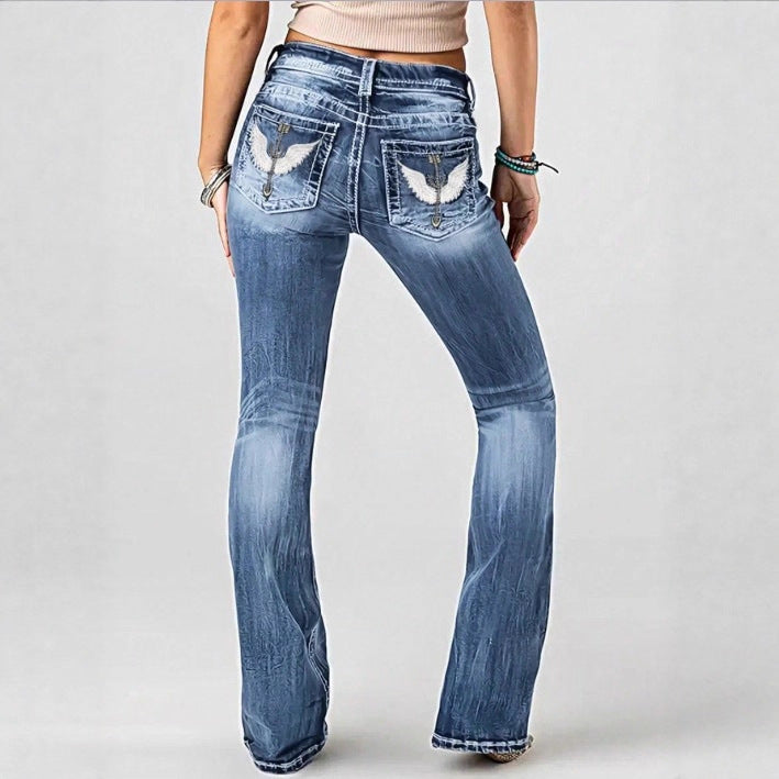 Women mid-rise bootcut jeans with vintage wash, light stretch and five-pocket design Mune Fashion