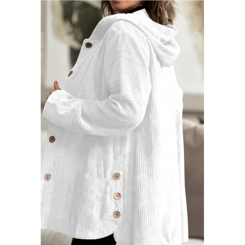 Women's Long Hooded Knitted Cardigan with Ribbed Texture, Button Placket and Side Pockets Mune Fashion
