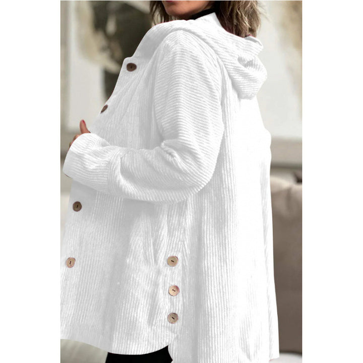 Women's Long Hooded Knitted Cardigan with Ribbed Texture, Button Placket and Side Pockets Mune Fashion