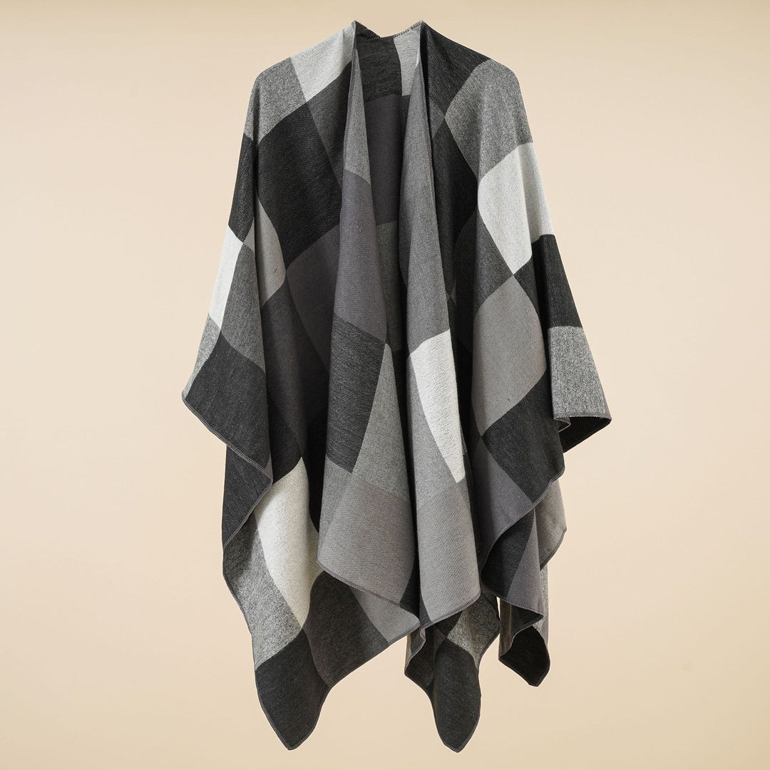 Women lightweight jacquard poncho with geometric pattern and asymmetric hem Mune Fashion