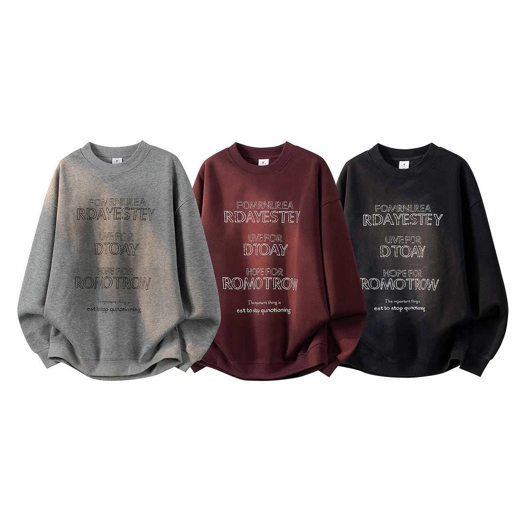 Women's Oversized Sweatshirt with Embroidered Logo, Rounded Hem & Dropped Shoulder Mune Fashion