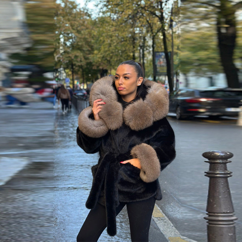 Women's Short Teddy Faux Fur Coat with Hood, Quilted Lining and Ties Mune Fashion