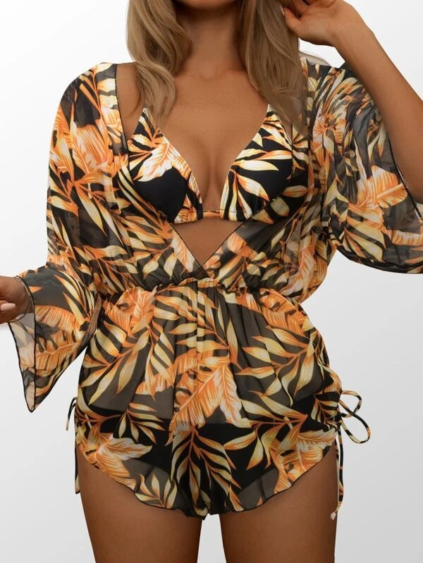 Women's beach dress with floral pattern and airy sleeves Mune Fashion