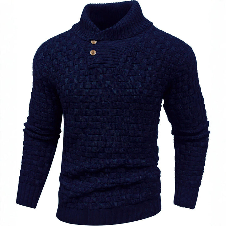 Men's chunky knit sweater with high roll neck, button placket and basket knit Mune Fashion