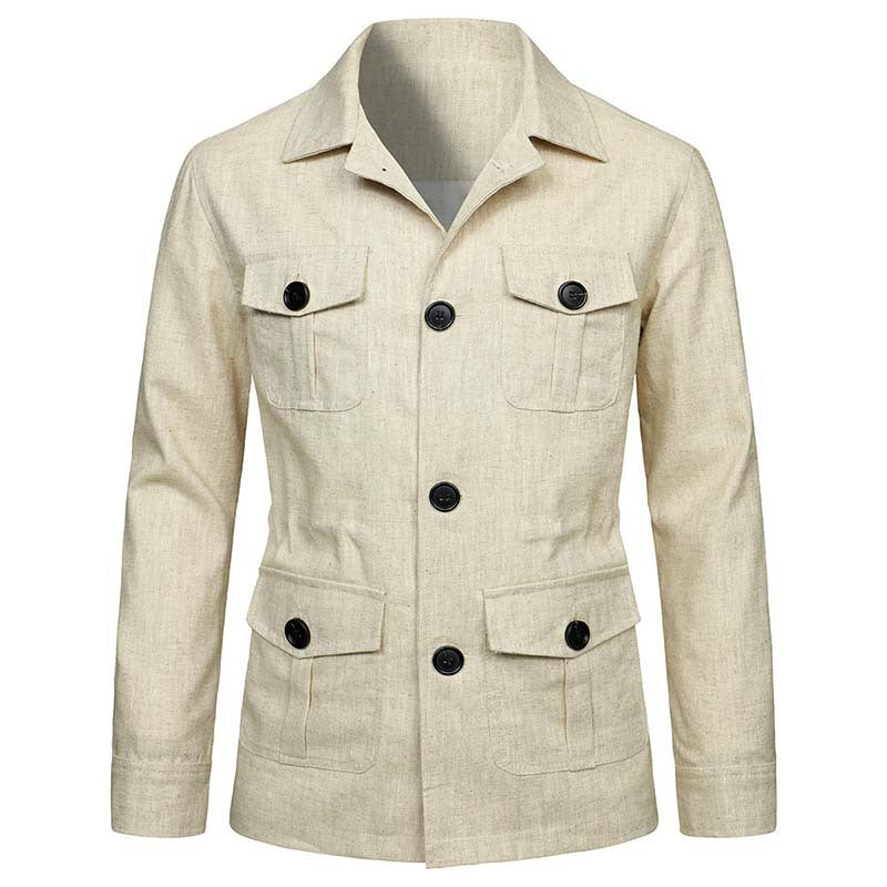 Men's Safari Linen Jacket with four patch pockets Mune Fashion