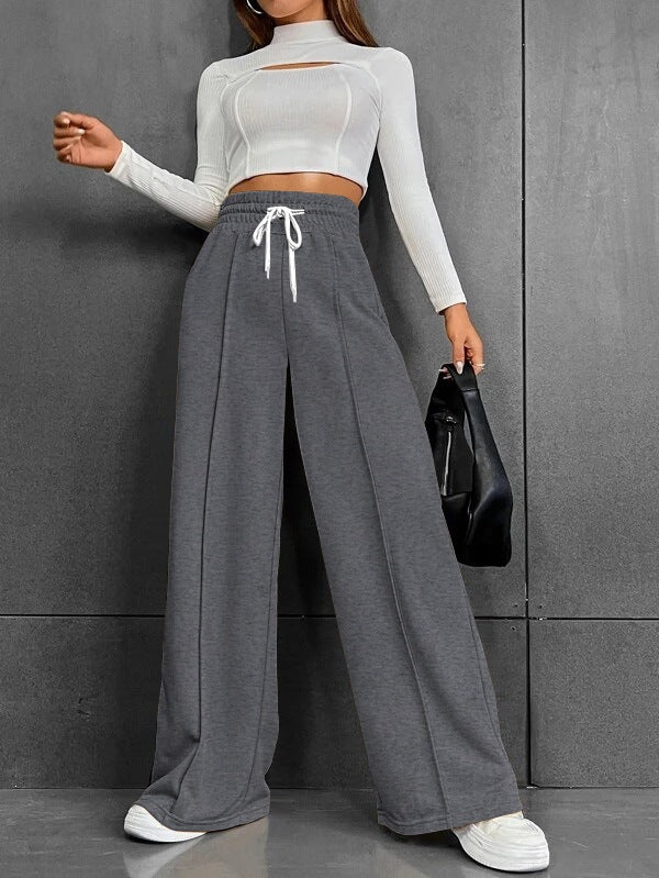Women's wide High-Waist Palazzo jogging pants with drawstring and crease Mune Fashion