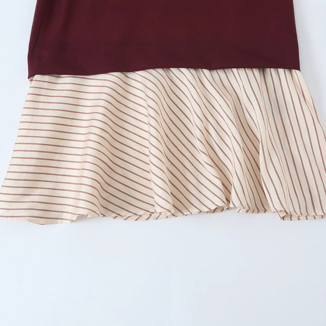 Ladies' casual sweatshirt dress with stand-up collar, half zipper and striped flounce skirt Mune Fashion
