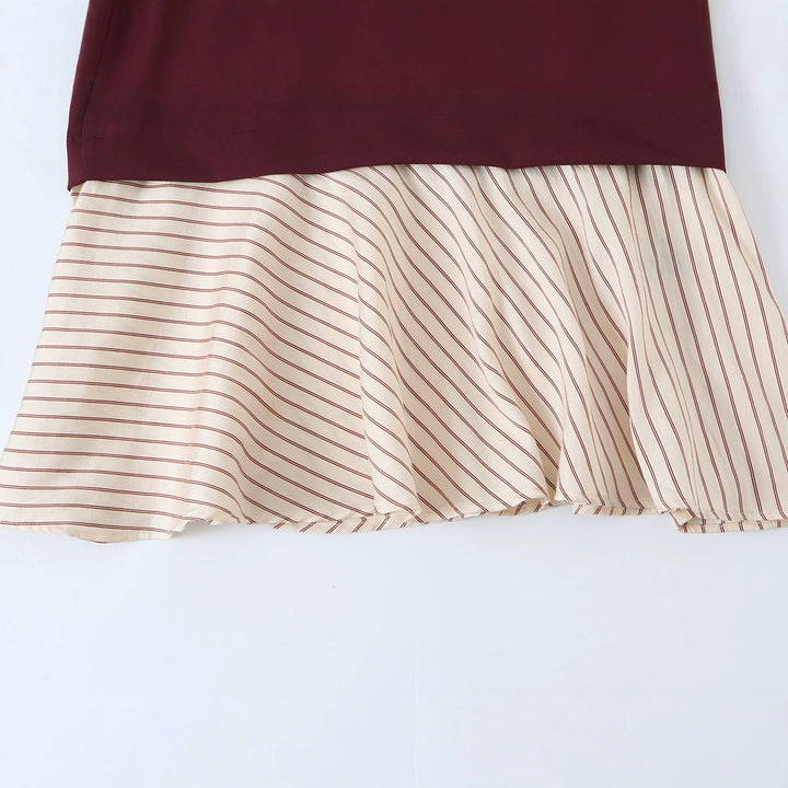 Ladies' casual sweatshirt dress with stand-up collar, half zipper and striped flounce skirt Mune Fashion