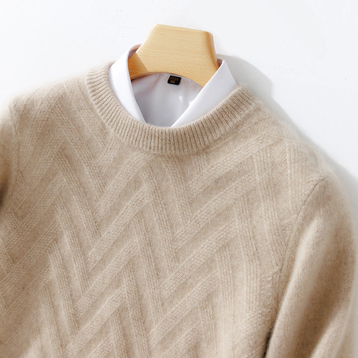 Men's Fine Crew Neck Sweater made of Cashmere Blend with Chevron Structure Mune Fashion