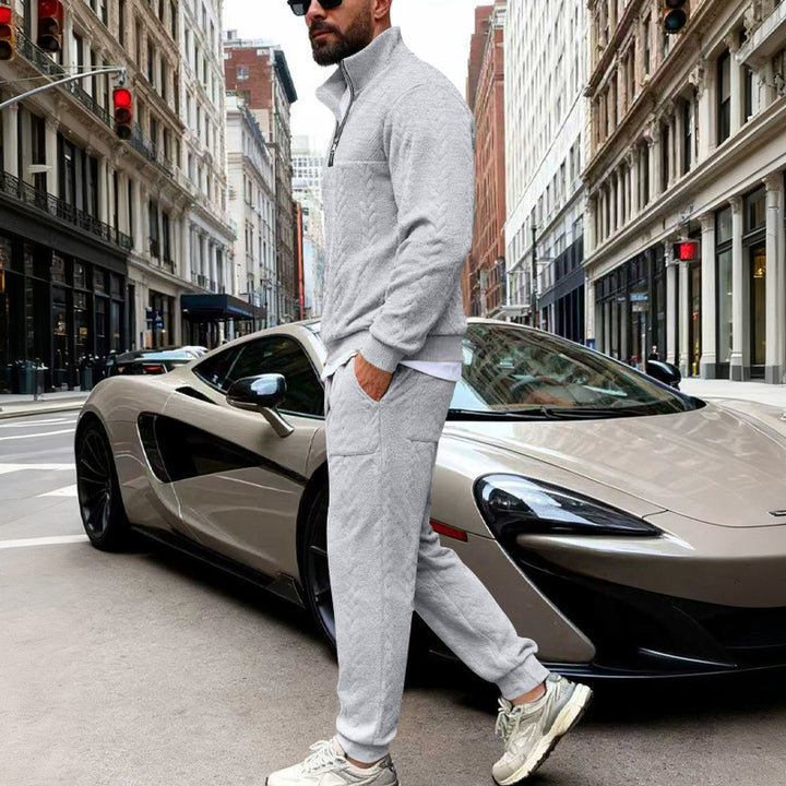 Men's waffle texture half-zip loungewear set with cargo joggers Mune Fashion